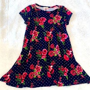 L Pinc Navy Dress with Pink Flowers